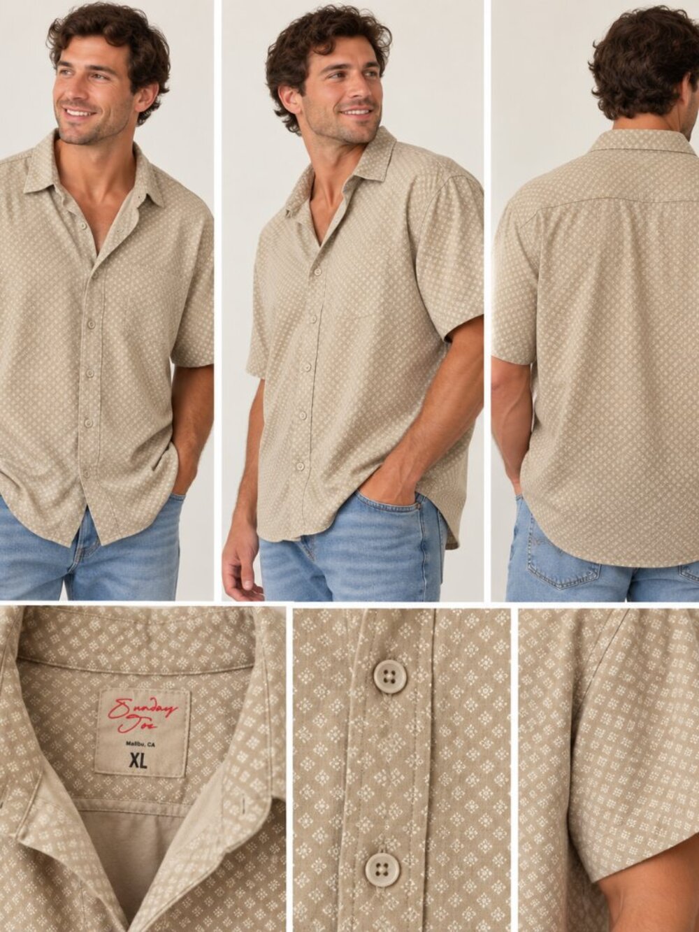 Sunday Joe Malibu Khaki Geometric Print Button Down Shirt Size XL